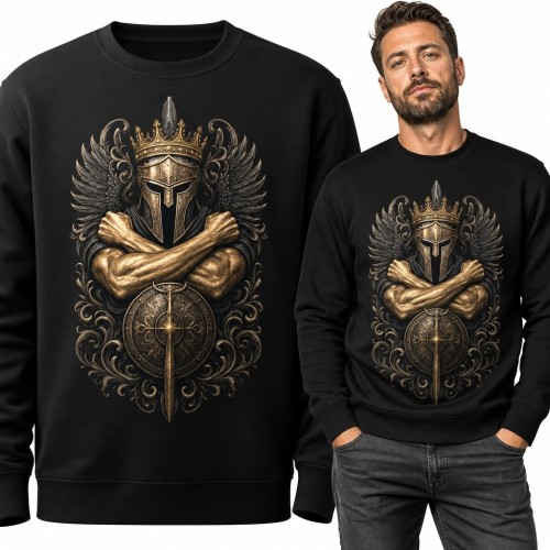 Bluza męska bez kaptura - koronowany wojownik ze skrzydłami