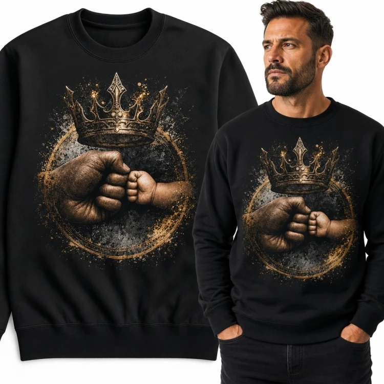 Bluza męska bez kaptura - duża i mała pięść pod koroną
