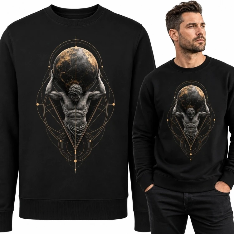 Bluza męska bez kaptura z Atlasem i kulą ziemską - mitologiczny motyw