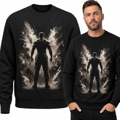 Bluza męska bez kaptura z nadrukiem muskularnego mężczyzny - motyw siły