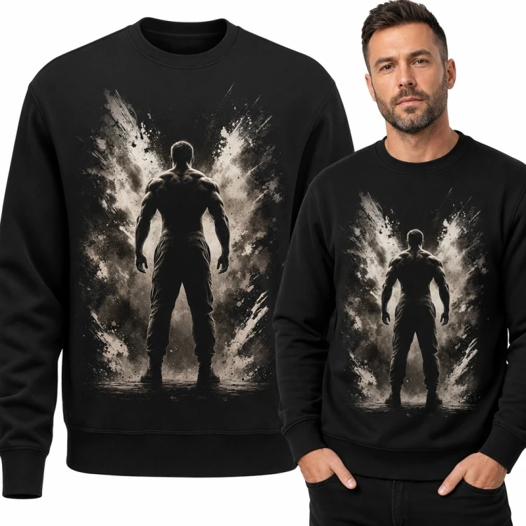 Bluza męska bez kaptura z nadrukiem muskularnego mężczyzny - motyw siły