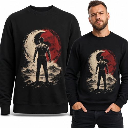 Bluza męska bez kaptura z samotnym wojownikiem na tle czerwonego globu