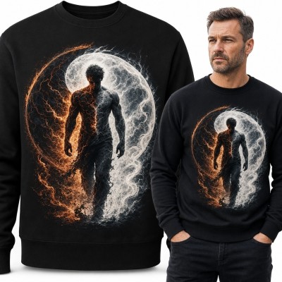 Bluza męska bez kaptura - sylwetka w kręgu ognia i energii