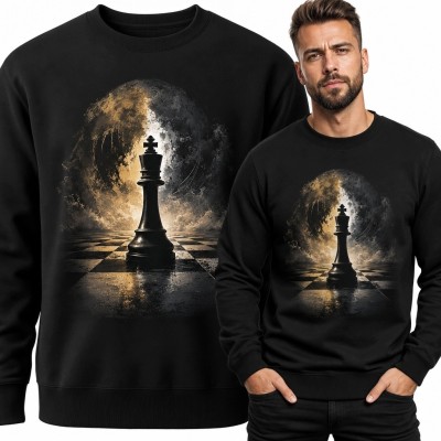 Bluza męska bez kaptura - król szachowy na tle księżyca
