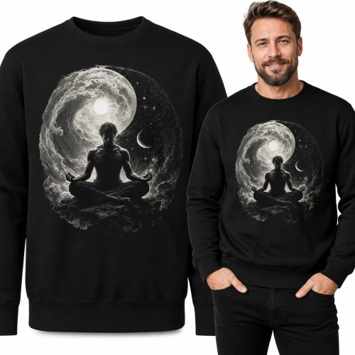 Bluza męska bez kaptura - medytująca postać w kosmicznym kręgu