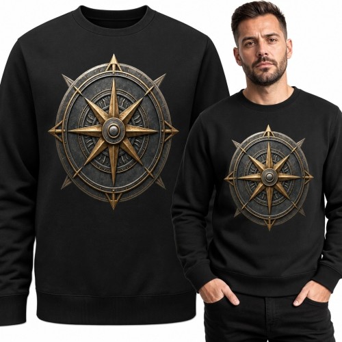 Bluza męska bez kaptura z różą wiatrów - metaliczny kompas