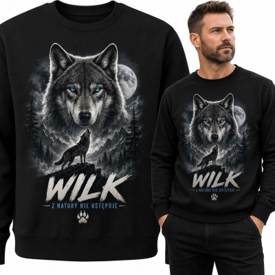 Bluza męska bez kaptura z wilkami „Wilk - z natury nie ustępuje”