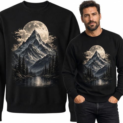 Bluza męska bez kaptura - górski szczyt w świetle pełni księżyca