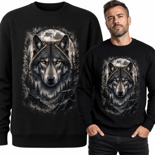 Bluza męska bez kaptura z realistycznym wilkiem i pełnią księżyca