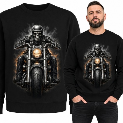 Bluza męska bez kaptura - szkielet motocyklisty z czaszką