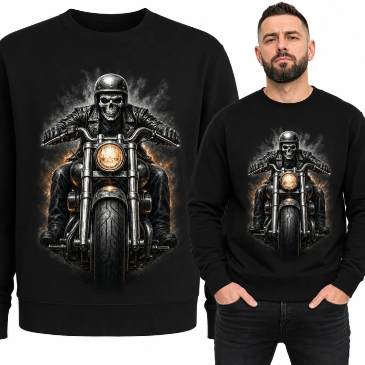 Bluza męska bez kaptura - szkielet motocyklisty z czaszką