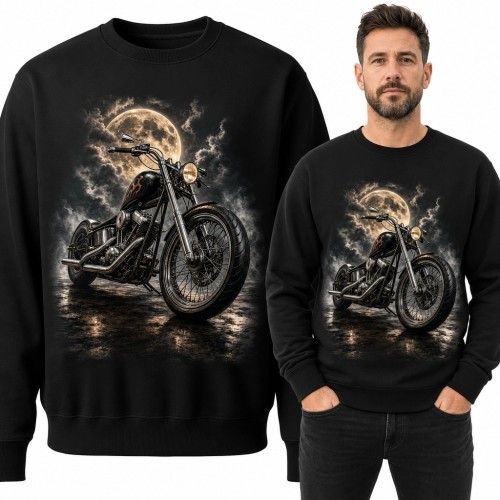 Bluza męska bez kaptura - chopper na tle pełni księżyca