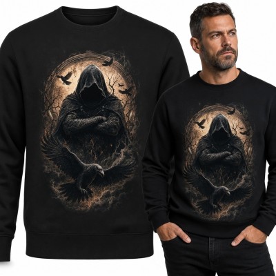 Bluza męska bez kaptura - gotycka postać wśród kruków