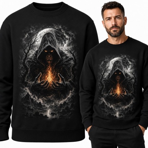 Bluza męska bez kaptura - mroczny mag przywołujący ogień