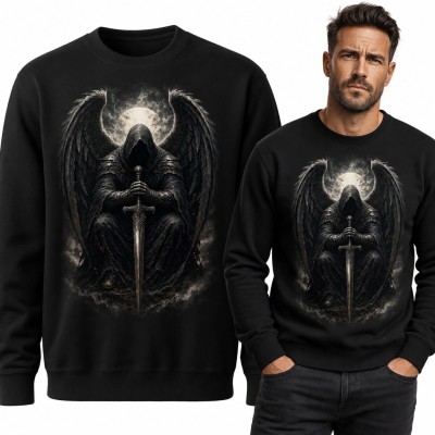 Bluza męska bez kaptura - mroczny anioł z mieczem i księżycem