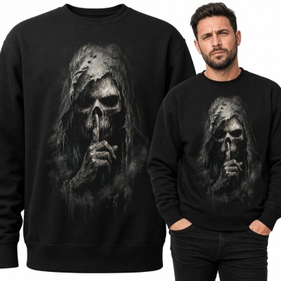 Bluza męska bez kaptura z zakapturzoną czaszką - mroczny gest ciszy