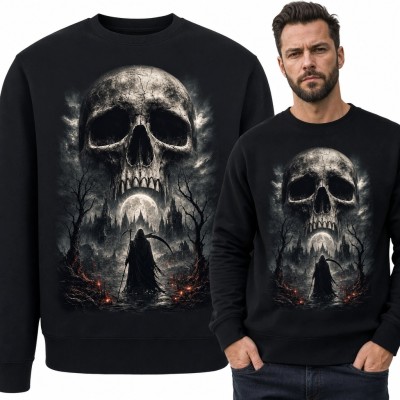 Bluza męska bez kaptura z monumentalną czaszką i żniwiarzem - gotycki wzór