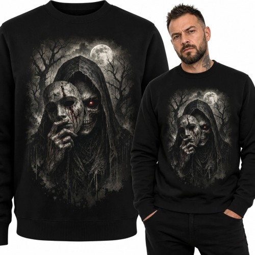 Bluza męska bez kaptura - zakapturzony upiór pod pełnią księżyca
