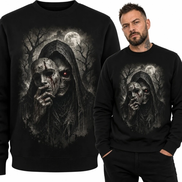 Bluza męska bez kaptura - zakapturzony upiór pod pełnią księżyca