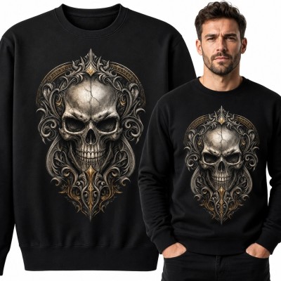Bluza męska bez kaptura z czaszką w gotyckiej ramie
