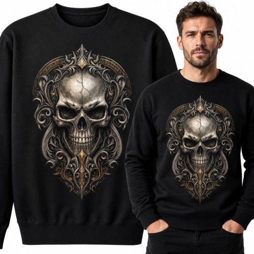Bluza męska bez kaptura z czaszką w gotyckiej ramie