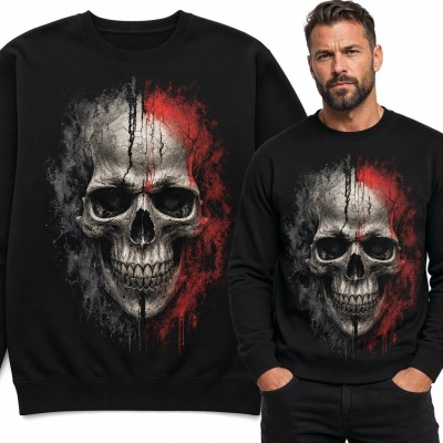 Bluza męska bez kaptura z czaszką - mroczny postarzany wzór