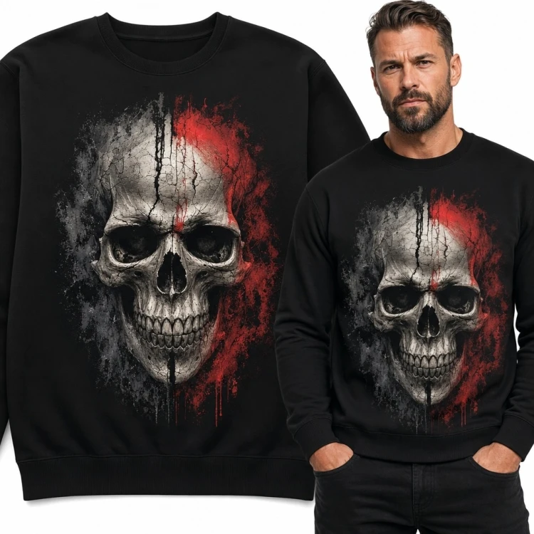 Bluza męska bez kaptura z czaszką - mroczny postarzany wzór