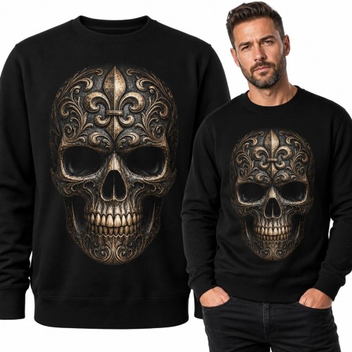 Bluza męska bez kaptura - ornamentalna czaszka z fleur-de-lis