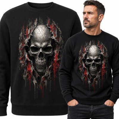 Bluza męska bez kaptura z czaszką - mroczny wzór grunge
