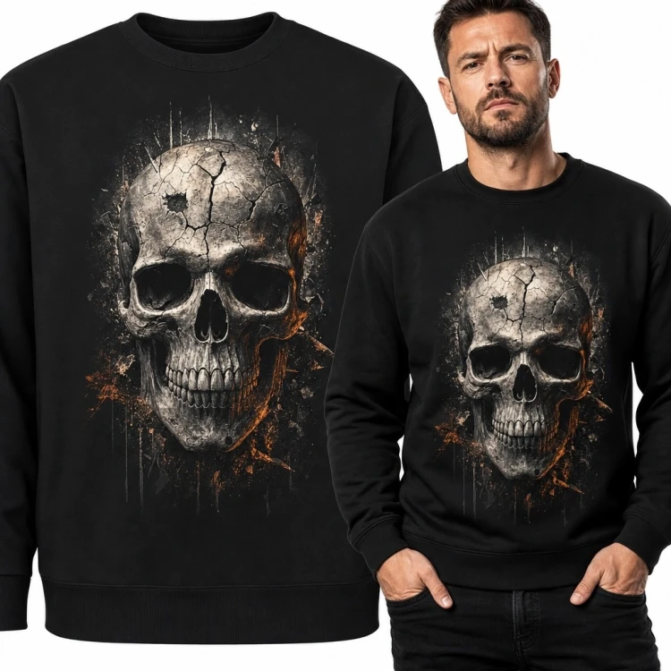 Bluza męska bez kaptura - spękana czaszka w stylu grunge