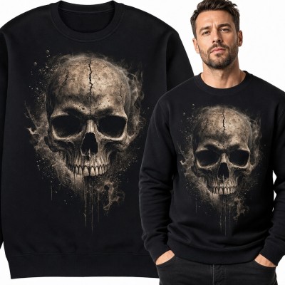 Bluza męska bez kaptura z realistyczną czaszką - mroczny gotycki wzór