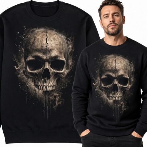 Bluza męska bez kaptura z realistyczną czaszką - mroczny gotycki wzór
