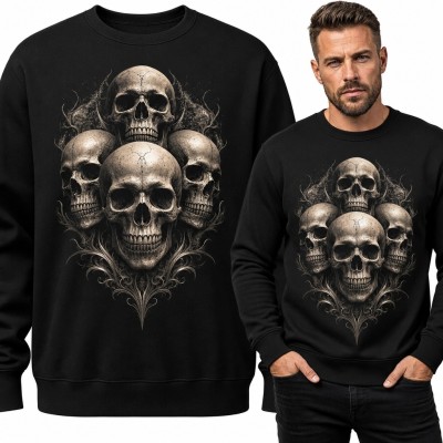 Bluza męska bez kaptura z czterema czaszkami - gotycki nadruk