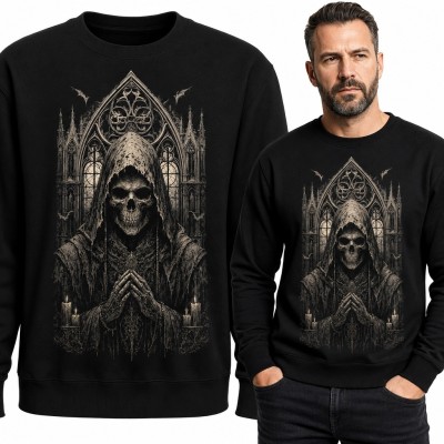 Bluza męska bez kaptura - gotycki szkielet w katedralnym portalu