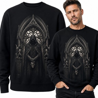 Bluza męska bez kaptura - gotycka postać z czaszką w portalu katedralnym