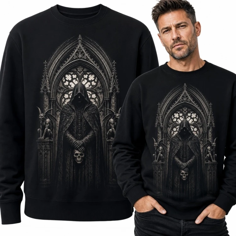 Bluza męska bez kaptura - gotycka postać z czaszką w portalu katedralnym