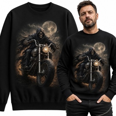Bluza męska bez kaptura - ponury żniwiarz na motocyklu pod pełnią księżyca
