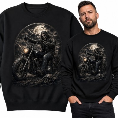Bluza męska bez kaptura - Kostucha na motocyklu pod pełnią księżyca