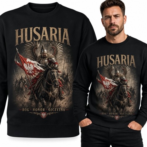 Bluza męska bez kaptura z husarzem „Husaria” - „Bóg • Honor • Ojczyzna”
