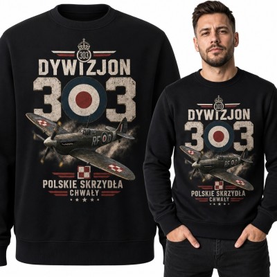 Bluza męska bez kaptura z samolotem „Dywizjon 303 - Polskie skrzydła chwały”
