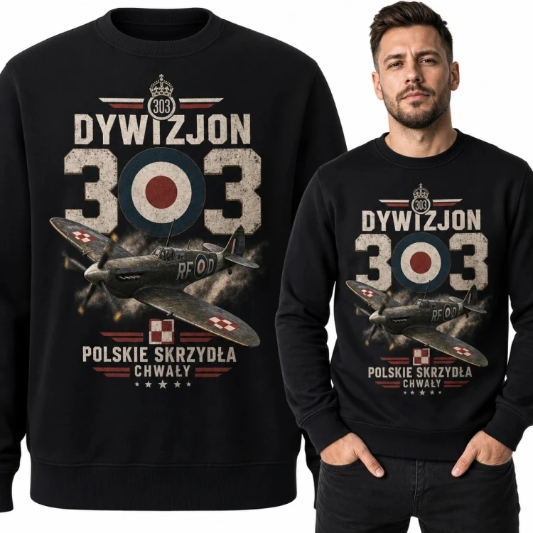 Bluza męska bez kaptura z samolotem „Dywizjon 303 - Polskie skrzydła chwały”