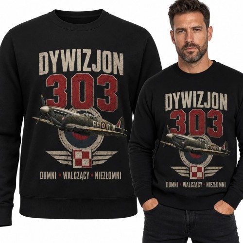 Bluza męska bez kaptura z samolotem - „Dywizjon 303”