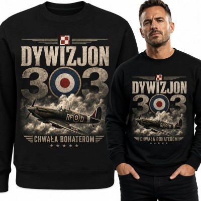 Bluza męska bez kaptura z samolotem „Dywizjon 303” - „Chwała Bohaterom”