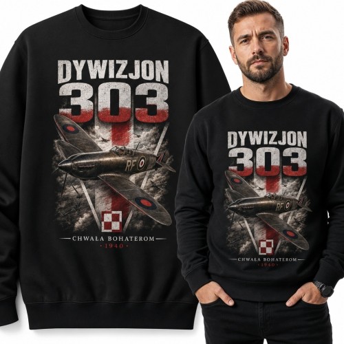 Bluza męska bez kaptura „Dywizjon 303” - samolot myśliwski „Chwała bohaterom”