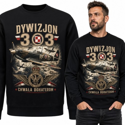 Bluza męska bez kaptura „Dywizjon 303” - samolot myśliwski i „Chwała bohaterom”
