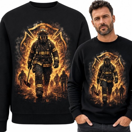 Bluza męska bez kaptura - strażak z toporem w ogniu