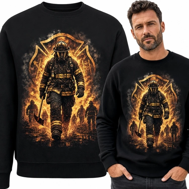 Bluza męska bez kaptura - strażak z toporem w ogniu