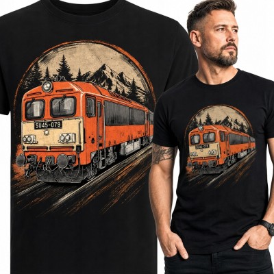 Koszulka męska z lokomotywą spalinową SU45-079 - kolejowy motyw retro
