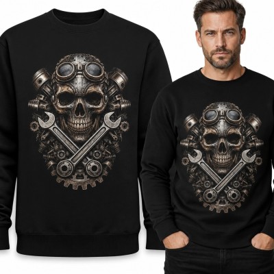 Bluza męska bez kaptura - mechaniczna czaszka w goglach