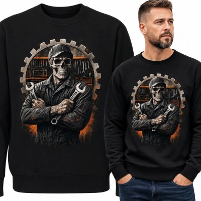 Bluza męska bez kaptura - mechanik z czaszką i kluczami warsztatowymi